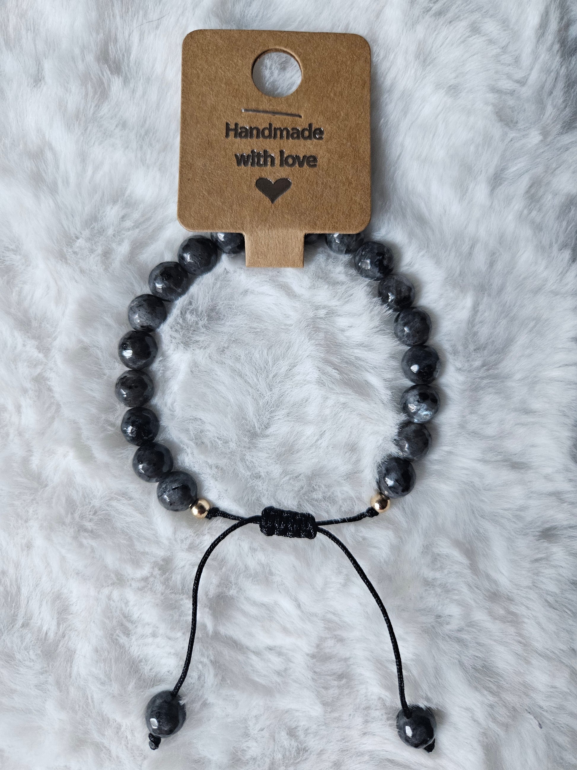 Handmade Larvikite 8mm bead bracelet